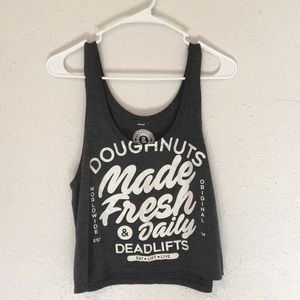 DOUGHNUTS & DEADLIFTS CROP TOP- size small